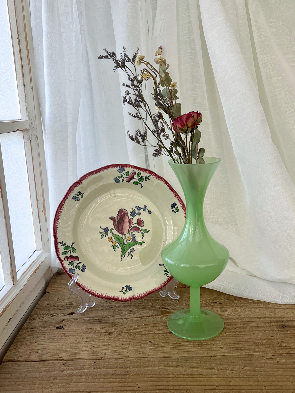 Opaline Glass Green Flower Vase 24.5cm| オパリンガラス グリーン 花瓶