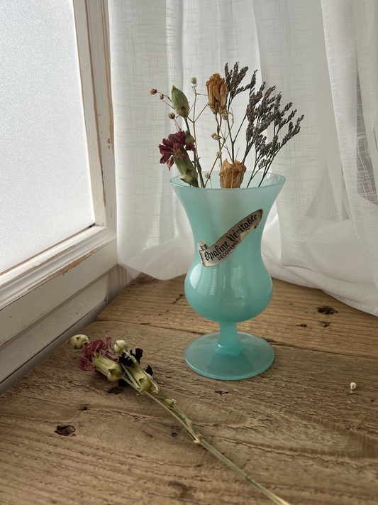 Opaline Glass Green Flower Vase 12cm｜ オパリンガラス  グリーン 一輪挿し