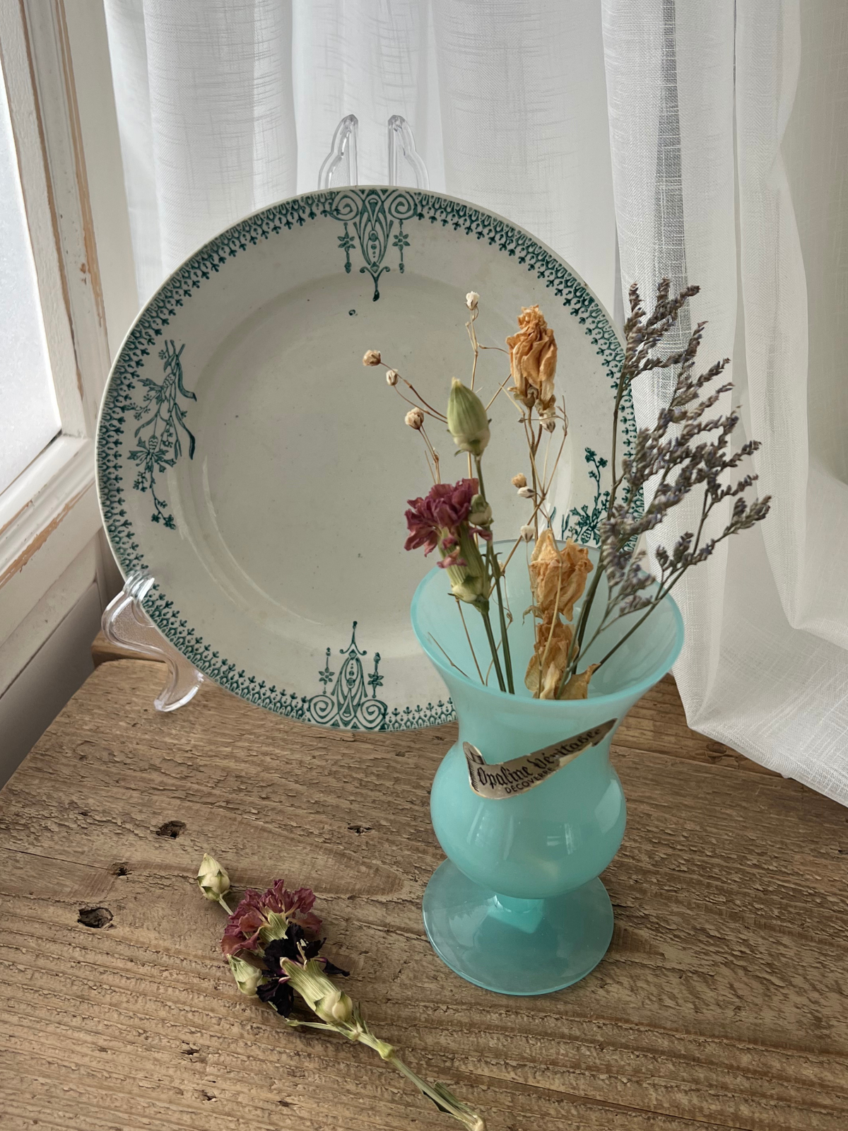 Opaline Glass Green Flower Vase 12cm｜ オパリンガラス  グリーン 一輪挿し