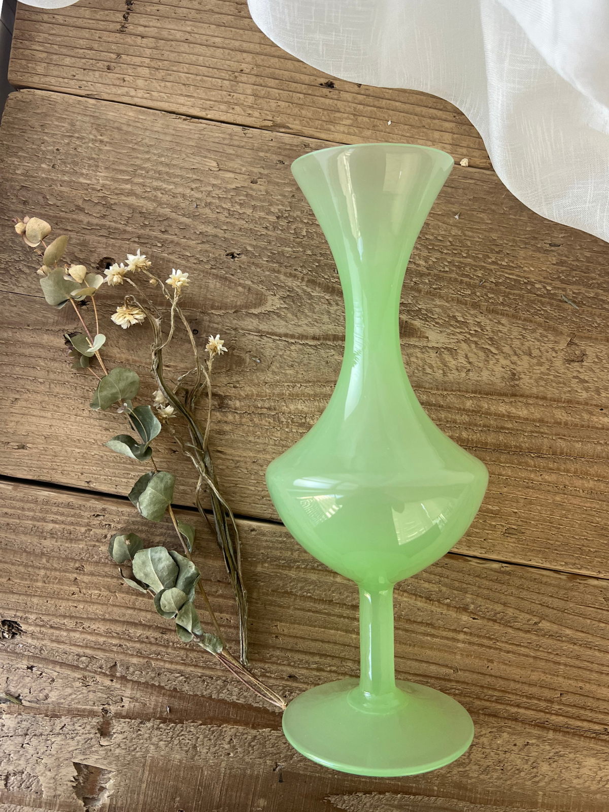 Opaline Glass  Green Flower Vase 24.5cm｜ オパリンガラス グリーン　花瓶　