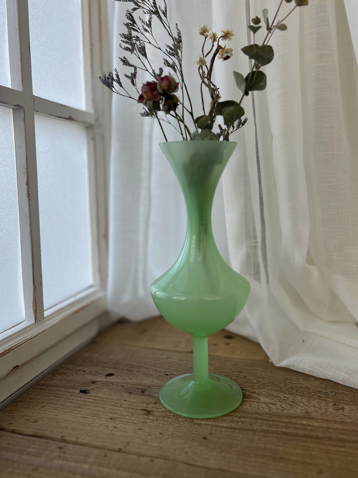Opaline Glass  Green Flower Vase 24.5cm｜ オパリンガラス グリーン　花瓶　