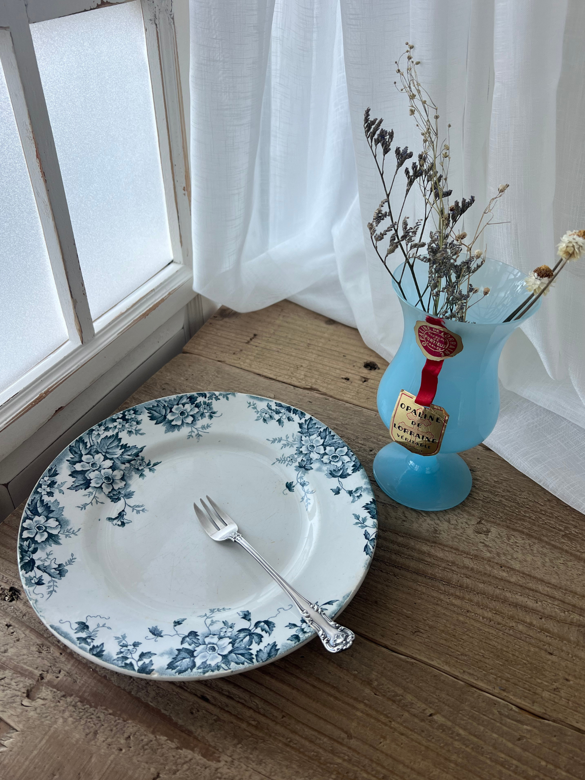 Opaline Glass Blue Flower Vase 16cm｜ オパリンガラス  ブルー 花瓶