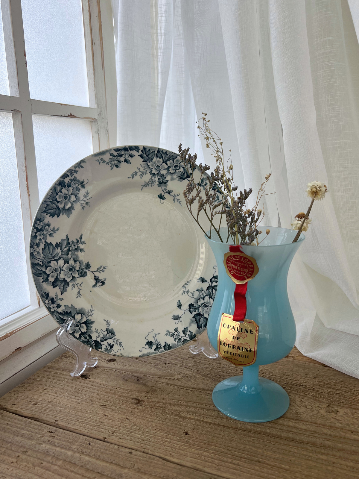 Opaline Glass Blue Flower Vase 16cm｜ オパリンガラス  ブルー 花瓶