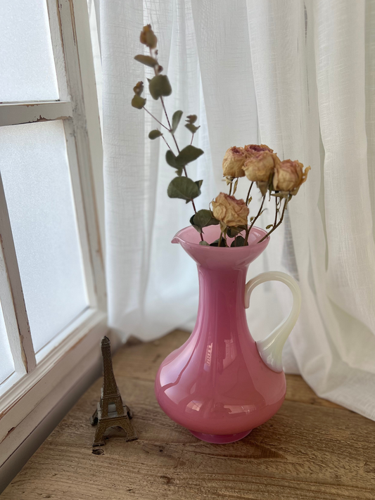 Opaline Glass Pichet Pink Flower Vase 20cm｜ オパリンガラス ピシェ ピンク フラワーベース
