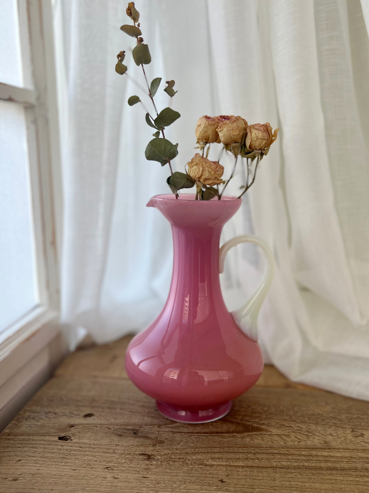 Opaline Glass Pichet Pink Flower Vase 20cm｜ オパリンガラス ピシェ ピンク フラワーベース